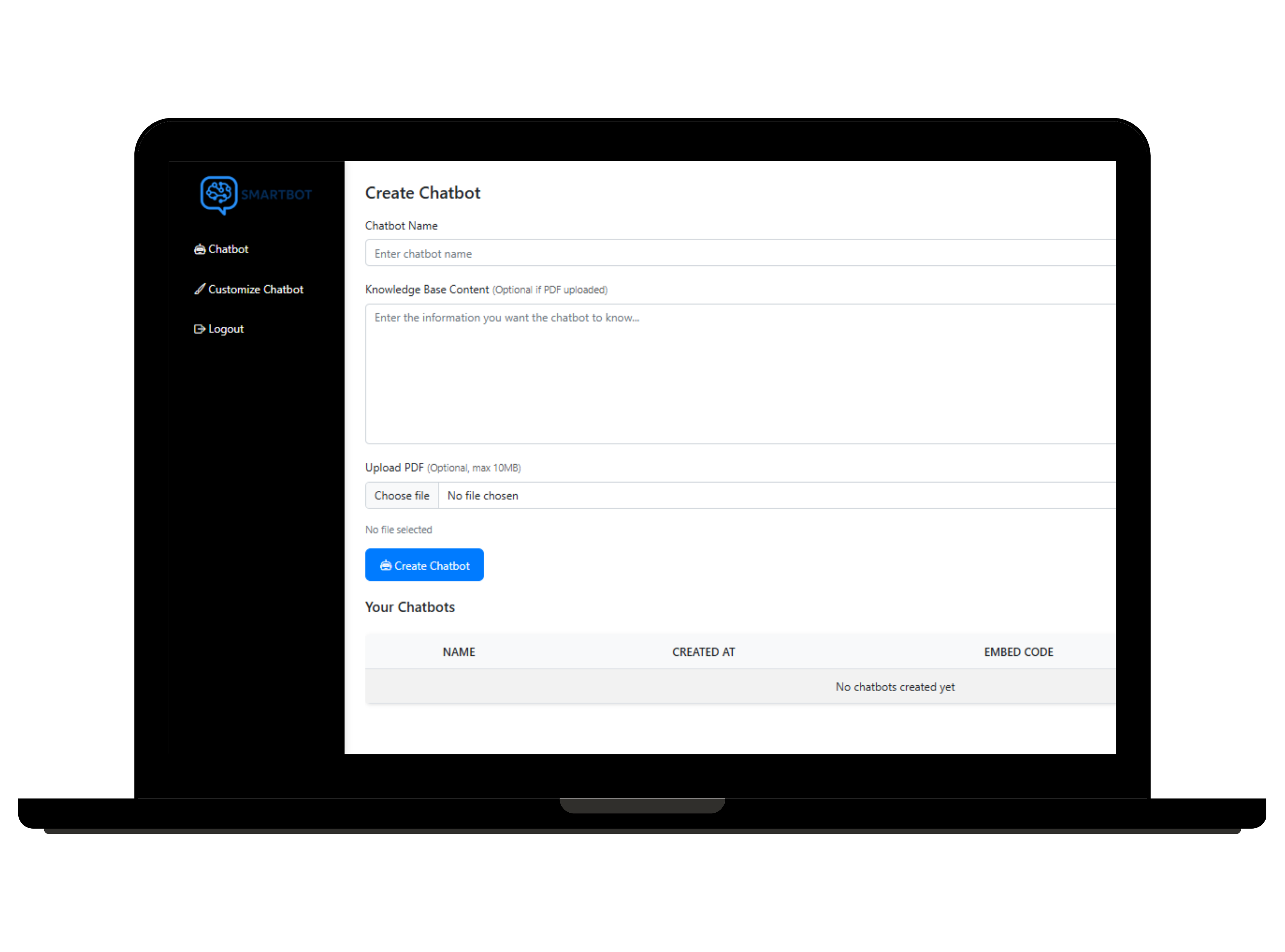 PDF upload for AI chatbot creation